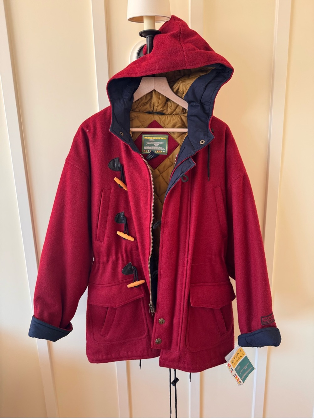 Deadstock Vtg Boat Works Fox Knapp Red Wool Toggle Duffle Coat Jacket Parka XS